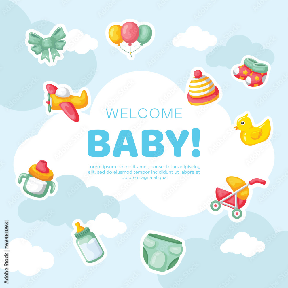 Hand-drawn baby announcement background design Hand-drawn baby announcement background design