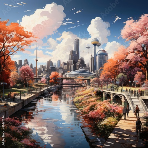 River City: A Modern and Colorful Oil Painting photo