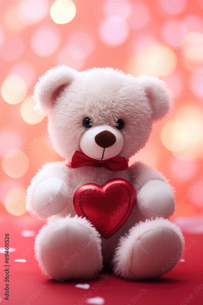 Teddy bear with red heart on pink background Valentine's day card Teddy bear with red heart on pink background Valentine's day card