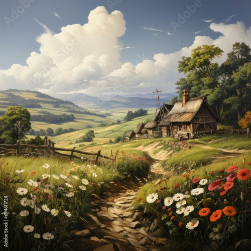 A Peaceful Retreat: A Painting of a Rural Idyll
