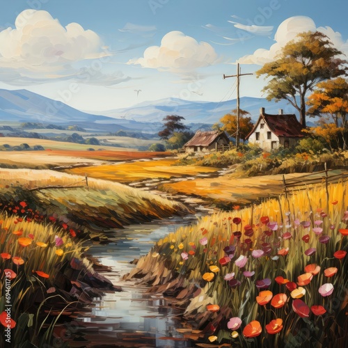 A Peaceful Retreat: A Painting of a Rural Idyll