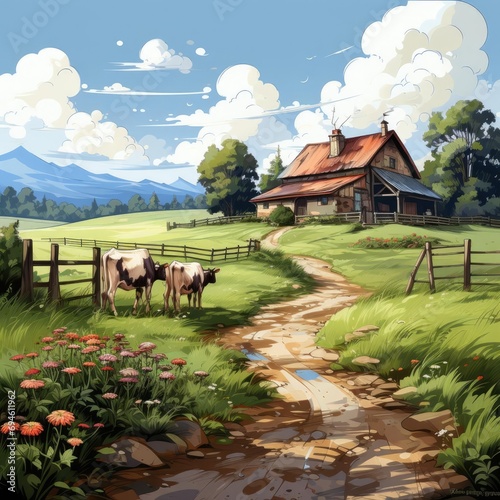 A Sunny Day on the Farm: A Cartoon Illustration