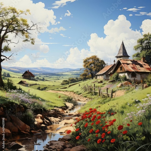 Rainbow over the Farm: A Watercolor Painting