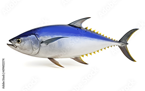 Yellow fin tuna on white background. black fin yellow tuna on white. Realistic isolated illustration.