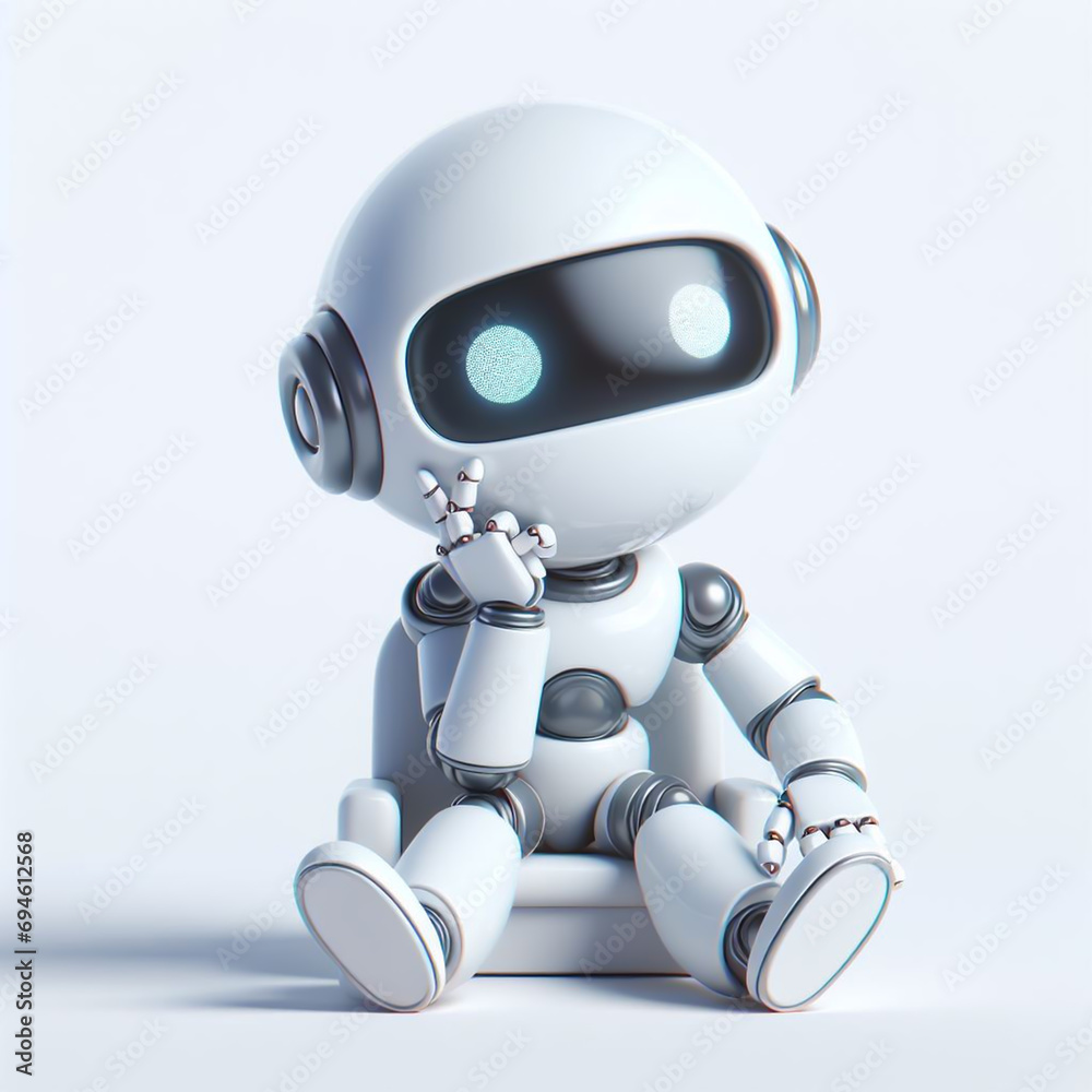 Funny cartoon of a robot thinking. Digital and technology team. AI generated Funny cartoon of a robot thinking. Digital and technology team. AI generated