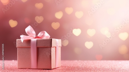 リボンの付いたプレゼントの箱とハートの形の光 photo
