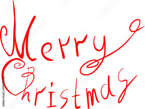 Hand drawn, handwritten vector drawing of inscription, text Merry Christmas, red colour, winter holidays, decoration, ornament 