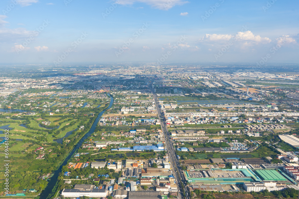 Aerial photography Aerial landscape of the vast city of Samut Prakan, Thailand. Aerial photography. Top view, beauty of the city