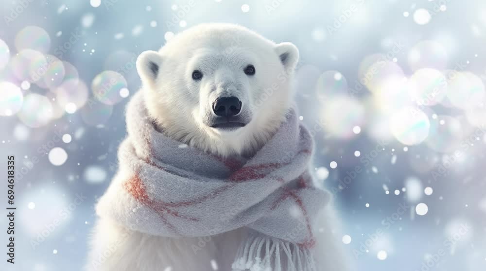 Video of cute polar bear wearing scarf in winter
Video of cute polar bear wearing scarf in winter