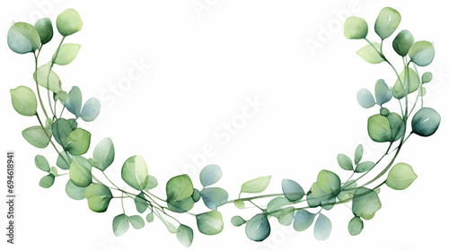 Watercolor modern decorative element. Eucalyptus round Green leaf Wreath, greenery branches, garland, border, frame, elegant watercolor isolated on white background