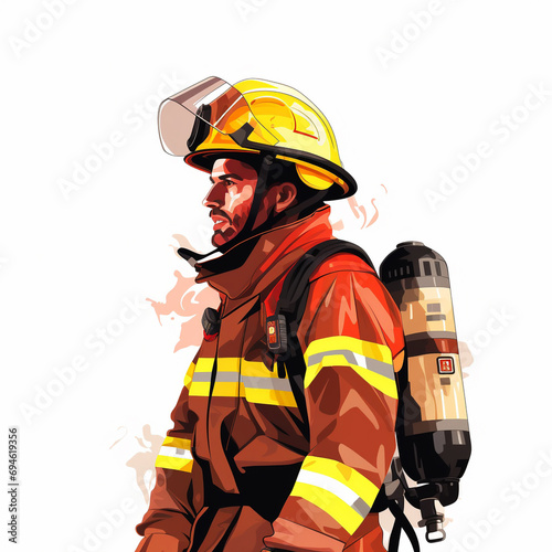 Flat vector illustration, a fireman, white background