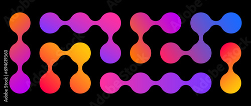 Iridescent meta balls set. Colorful connected morph dots. Liquid blob pattern collection. Integration abstract concept. Rounded design element bundle for logo, icon, tag, emblem, poster. Vector pack