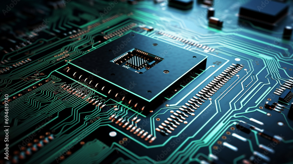 integrated microchip. Electronic circuit board close up. Generative AI. integrated microchip. Electronic circuit board close up. Generative AI.
