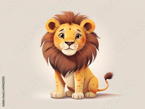 one cartoon lion, picture book, white background