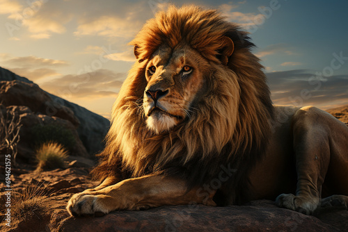 Lion on a natural habitat background