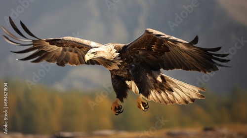 Side profile of an eagle in mid-flight, showcasing its streamlined form. © UMAR_ART