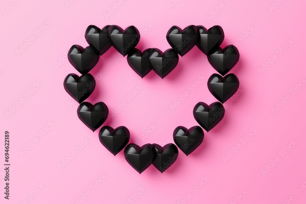 a black heart with red hearts on pink backgroud . AI generative