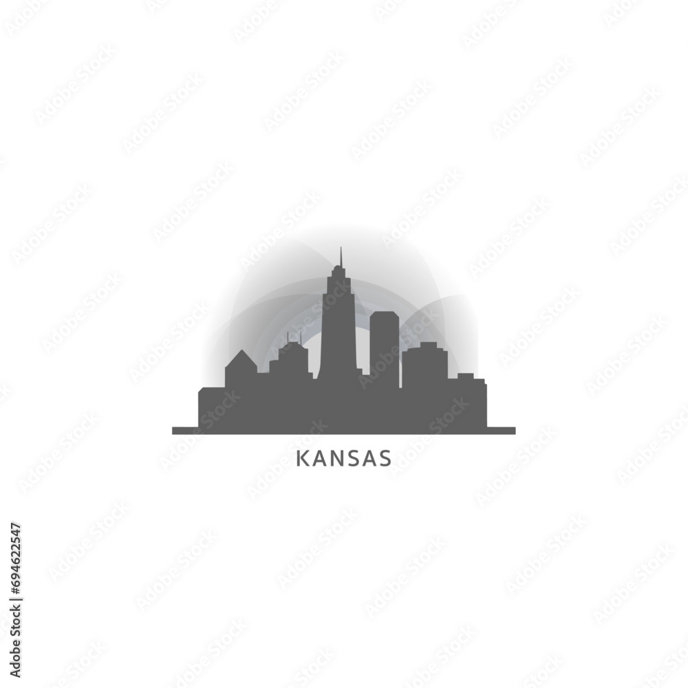 USA United States of America Kansas City modern landscape skyline logo. Panorama vector flat US Missouri state icon with landmarks, skyscraper, panorama, buildings at sunrise, sunset, night