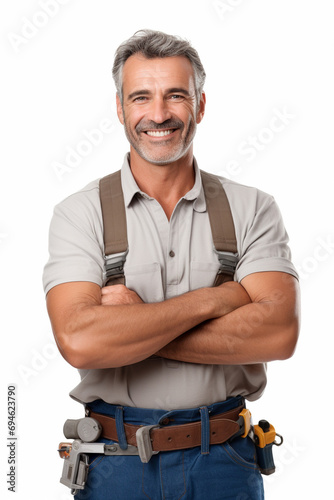 A happy mature handyman with arms crossed