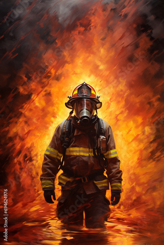 an emotional painting of an American firefighter emerging through the smoke and flames, the fire fighter is wearing a mask --ar 2:3 --v 5.2 Job ID: 6b327c7f-24f7-42f4-bc8f-61b9e83dc3cf
