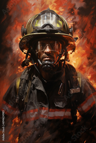 an emotional painting of an American firefighter emerging through the smoke and flames, the fire fighter is wearing a mask --ar 2:3 --v 5.2 Job ID: 5f5ceec7-0eec-48b8-88f5-bd8c08e68c0f