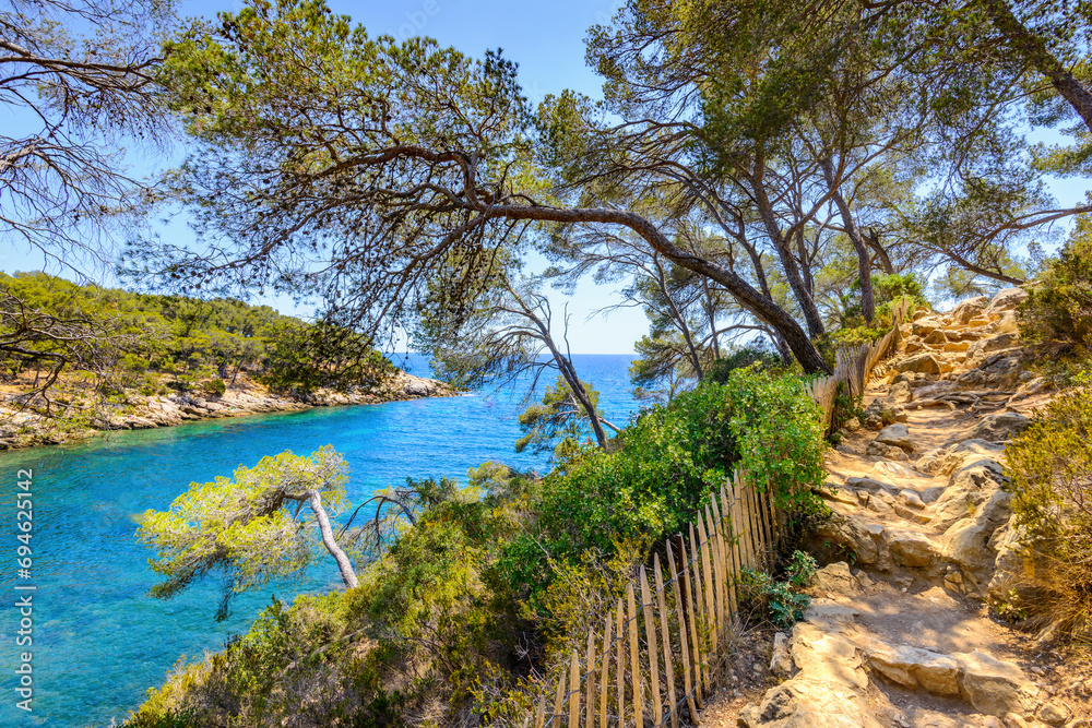 Creek and beach at Bandol village in France