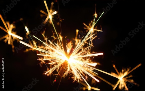 nighttime burning fireworks and blur lights new year s day background for banner greeting card