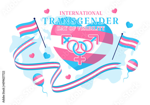 International Transgender Day of Visibility Vector Illustration on March 31 with Transgenders Pride Flags and Symbol in Celebration Flat Background