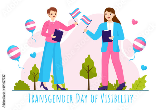 International Transgender Day of Visibility Vector Illustration on March 31 with Transgenders Pride Flags and Symbol in Celebration Flat Background