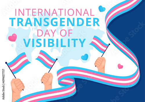 International Transgender Day of Visibility Vector Illustration on March 31 with Transgenders Pride Flags and Symbol in Celebration Flat Background