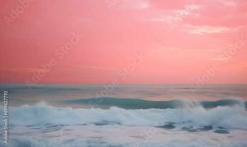 A pink sky over the ocean and waves,Generative AI © simba kim