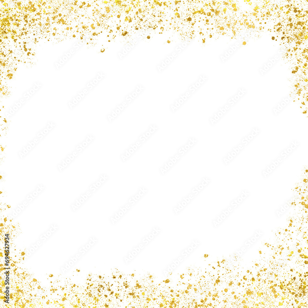 Gold decorative frame, gold splatter glitter or confetti for a festive holiday page decoration, metallic paint splatter effect Gold decorative frame, gold splatter glitter or confetti for a festive holiday page decoration, metallic paint splatter effect