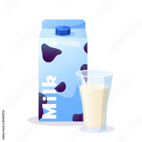Carton milk packaging with a glass of milk
