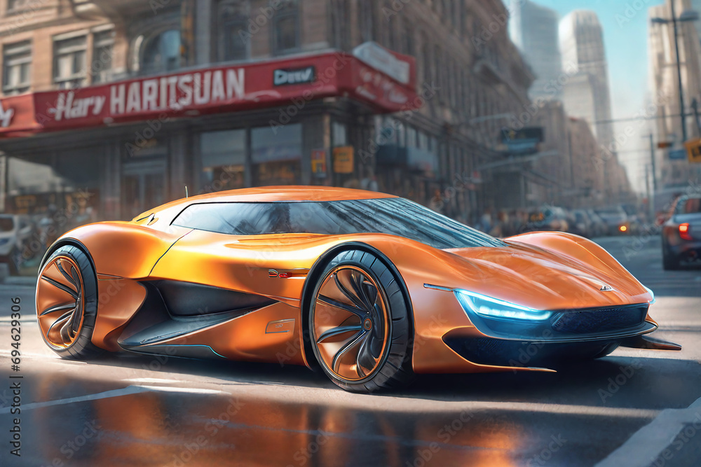 3d render of a car, car on the street, concept-cars-realistically, Generative AI