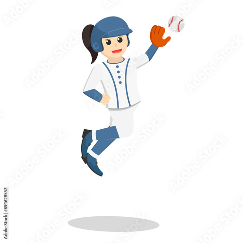 Baseball player girl jumping And Catch The Ball