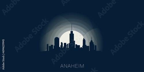 USA United States Anaheim cityscape skyline city panorama vector flat modern banner illustration. US California state emblem idea with landmarks and building silhouette at sunrise sunset night