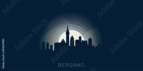 Bergamo cityscape skyline city panorama vector flat modern banner illustration. Italy region emblem idea with landmarks and building silhouettes at sunrise sunset night