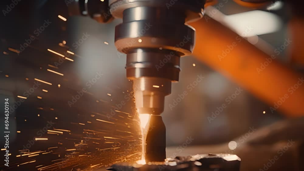 Closeup of a metal drill bit being carefully inserted into a drill head, symbolizing the strength and force needed for drilling in the harsh conditions of an offshore rig.
