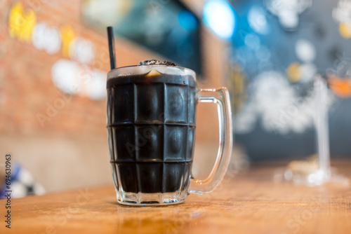 Close up of Oliang or Thai style iced black coffee photo