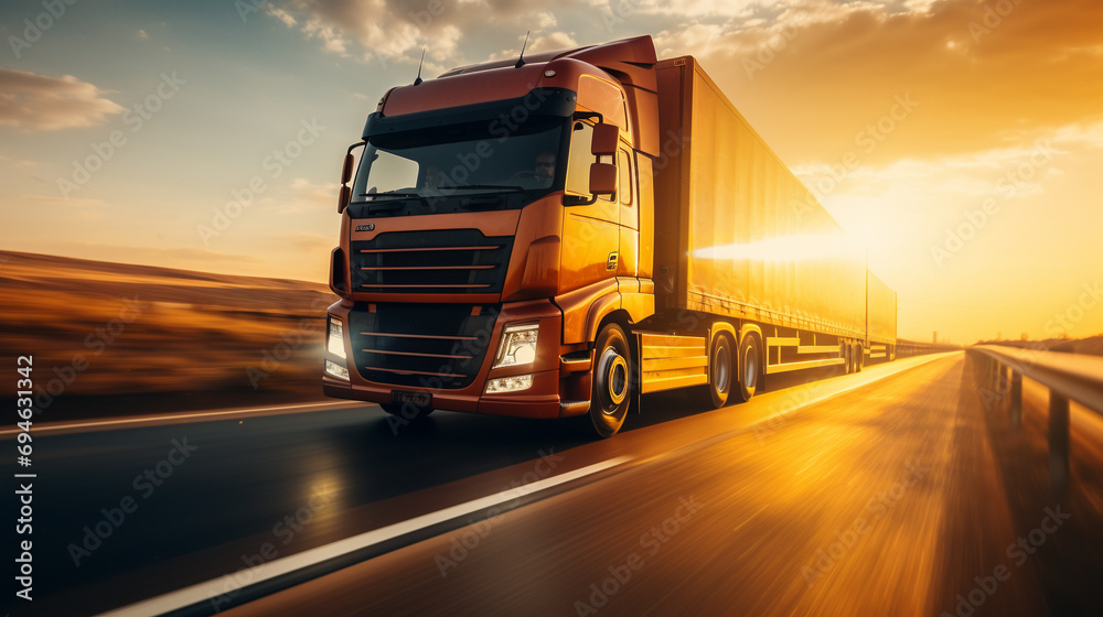 Extreme close up of a truck driving down a highway at sunny day