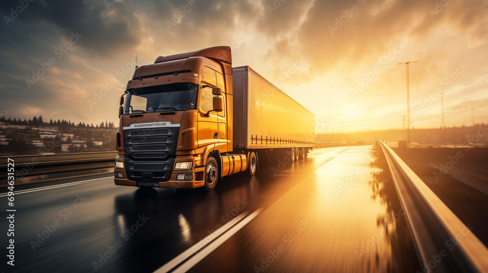 Extreme close up of a truck driving down a highway at sunny day