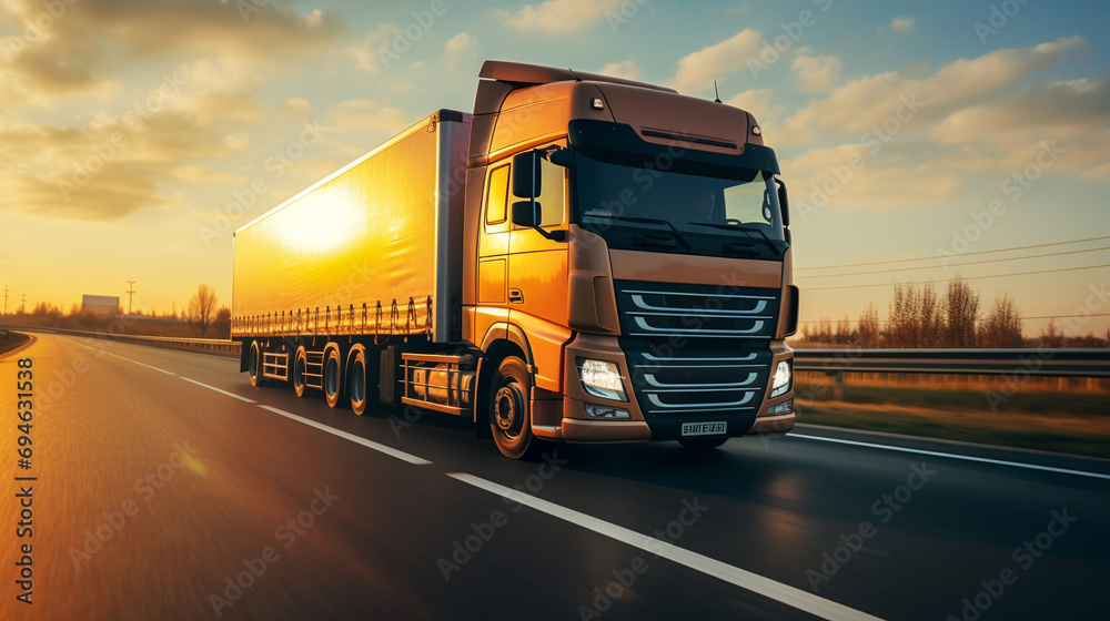 Extreme close up of a truck driving down a highway at sunny day