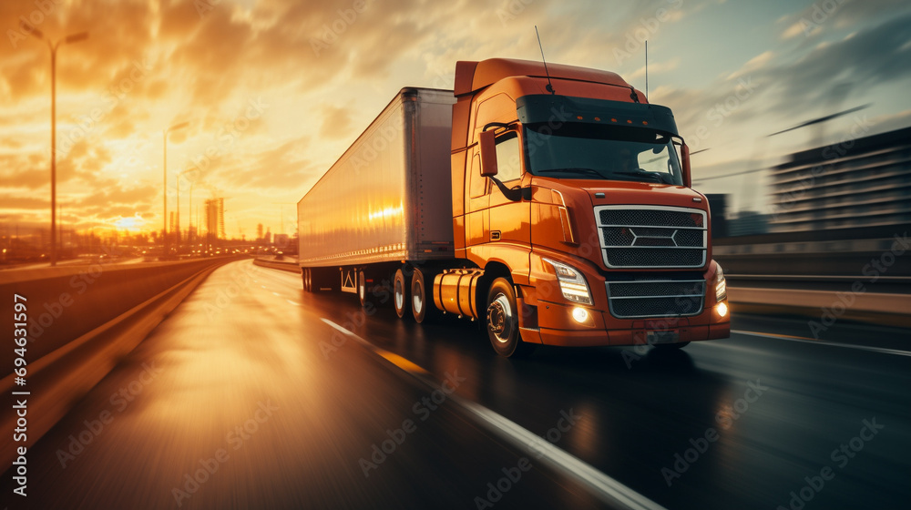 Extreme close up of a truck driving down a highway at sunny day