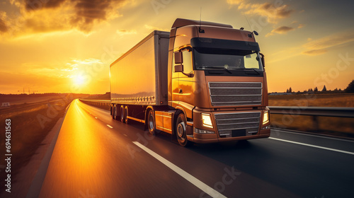 Extreme close up of a truck driving down a highway at sunny day