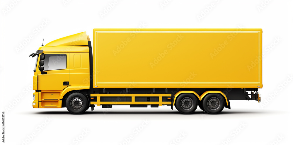 Yellow truck tractor trailer with copy space