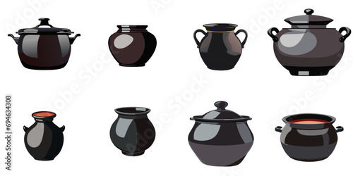 Vector illustration of multiple gblack pots photo