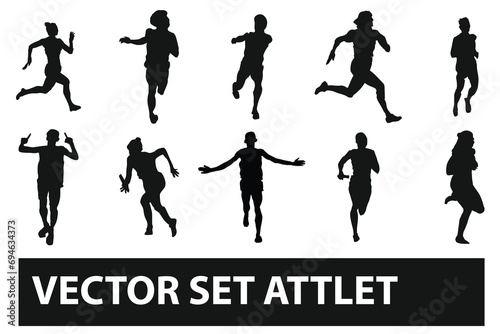 vector set of silhouettes of runner people, athlete, sportsmen, humans. running and style isolated on background
