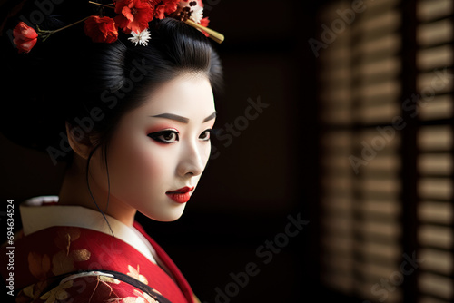 beautiful geisha girl wearing a Japanese kimono
