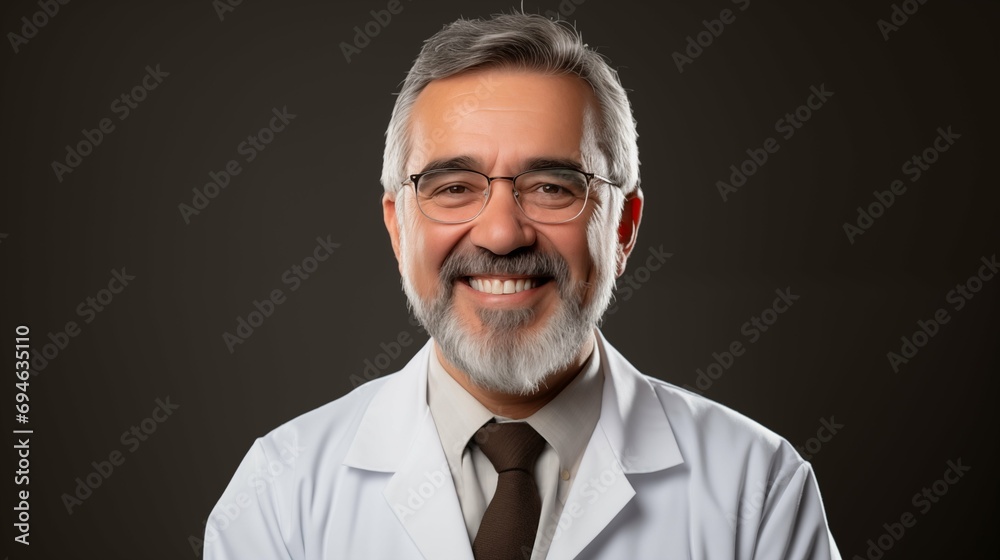 Doctor in white lab coat , smile and look at the camera Doctor in white lab coat , smile and look at the camera