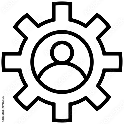 Gear Human outline icon in black and white vector